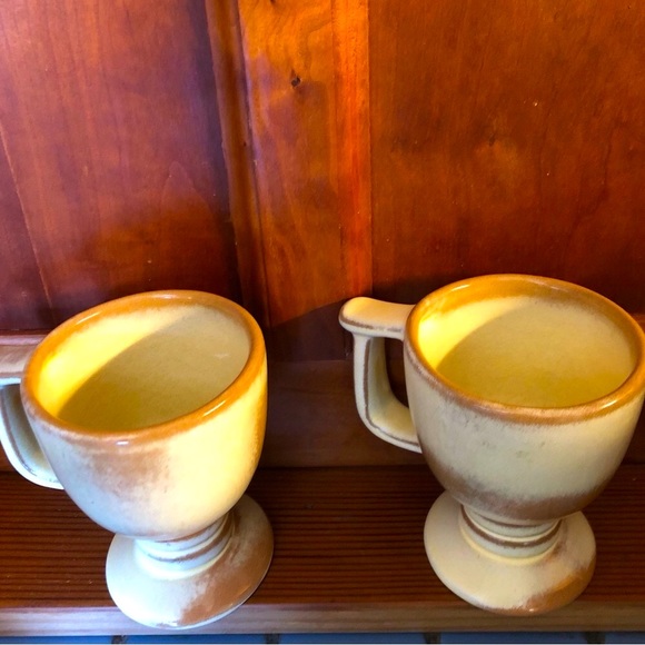 Frankoma Pottery 26LC Light Brown Yellow Beige Cup Goblet Set of 2 VTG MINT 4”H - Picture 2 of 9